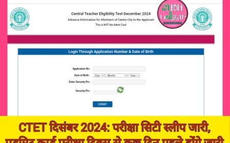 CTET दिसंबर 2024 के एग्जाम सिटी स्लिप जारी, एडमिट कार्ड भी जल्द होंगे रिलीज